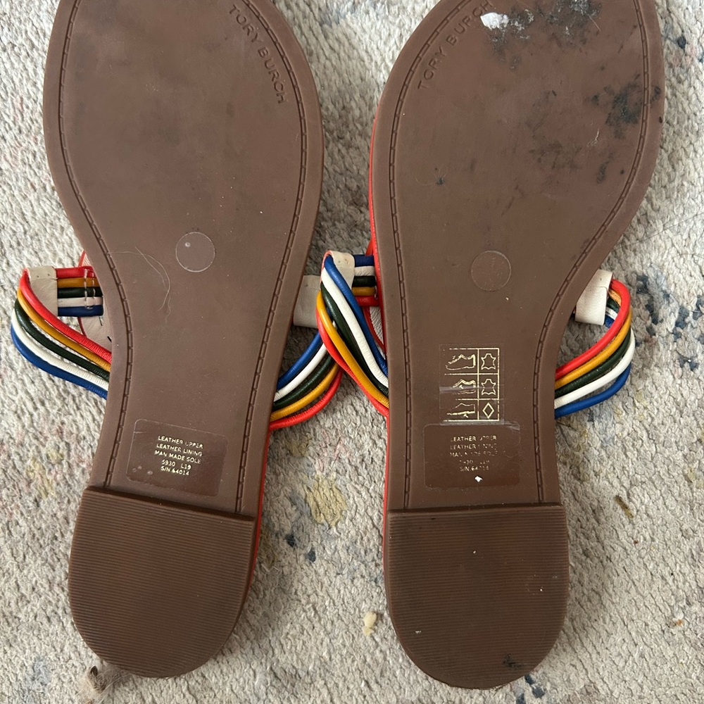Tory Burch White Sandals with Rainbow Straps - Picture 2 of 2
